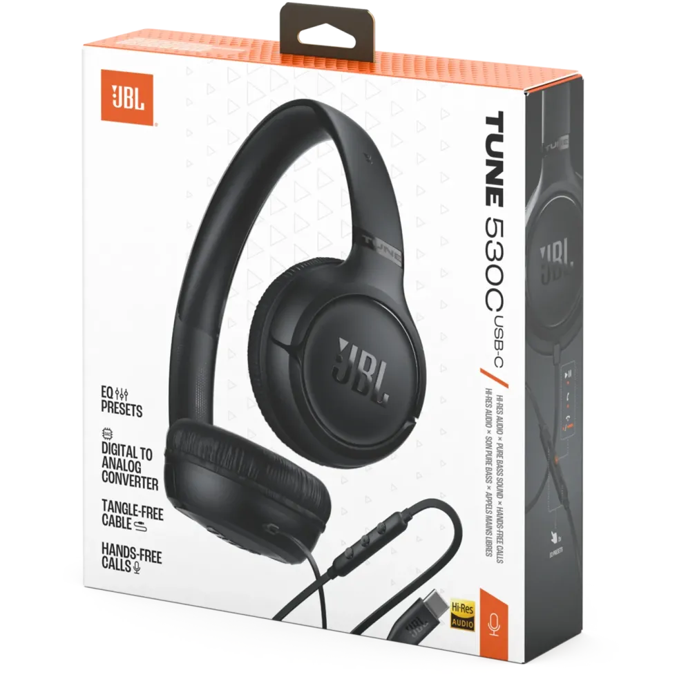 JBL Tune 530C USB-C on-ear-hodetelefoner Svart