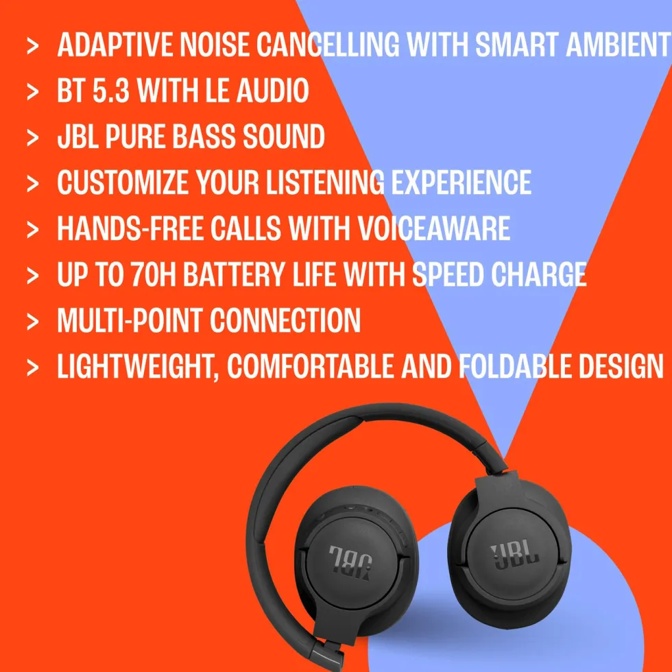 JBL Tune 770NC Trådløse hodetelefoner Svart