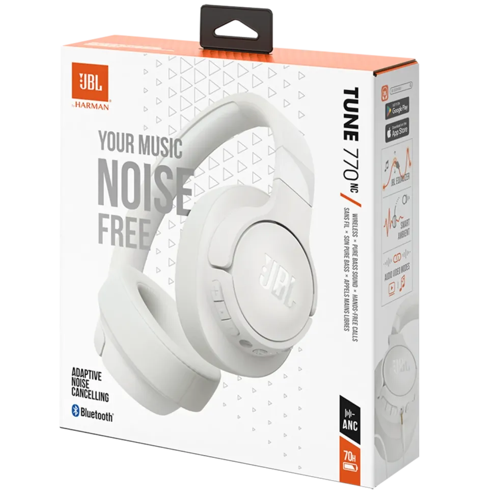 JBL Tune 770NC Trådløse hodetelefoner Hvit