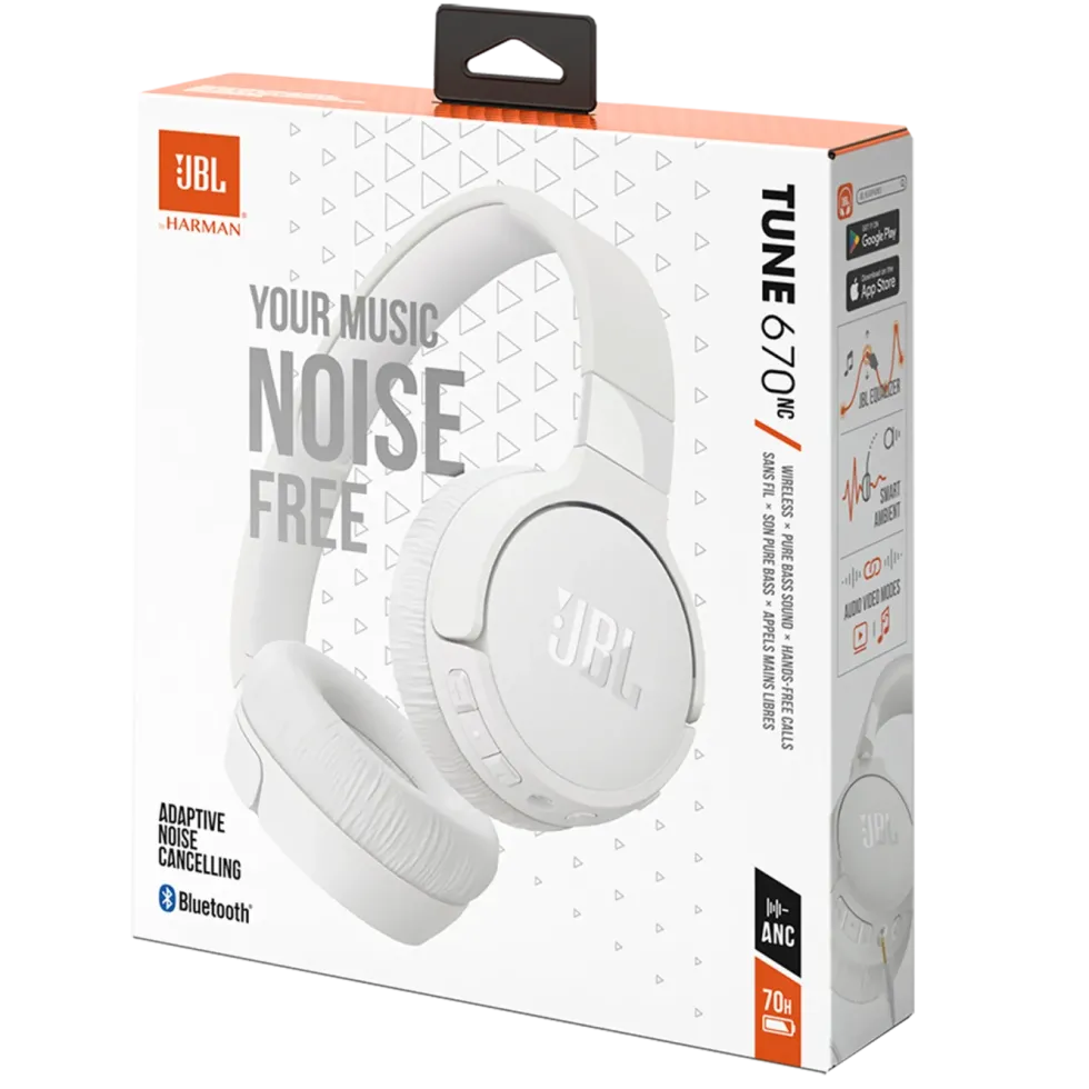 JBL Tune 670 NC Trådløse hodetelefoner Hvit