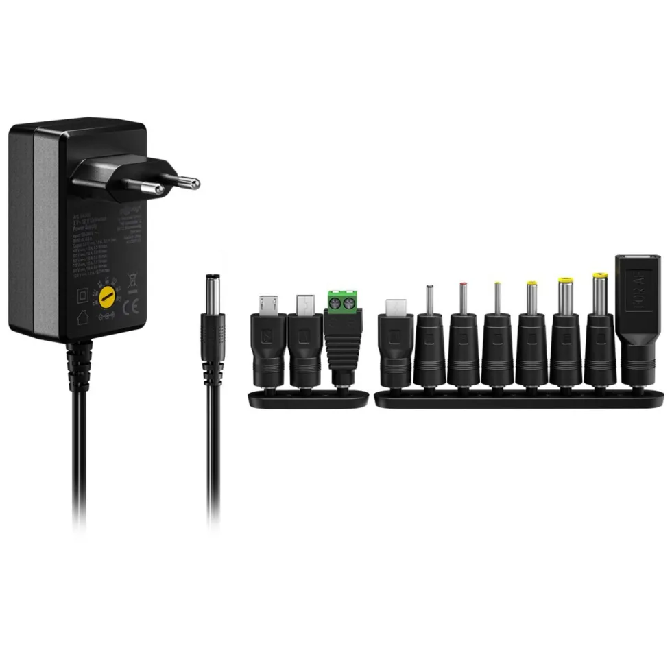Justerbar strømadapter 3–12 V (DC) 27 W