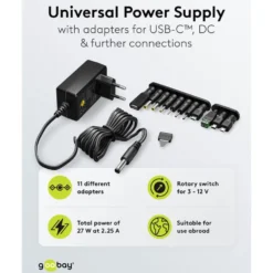 Justerbar strømadapter 3–12 V (DC) 27 W