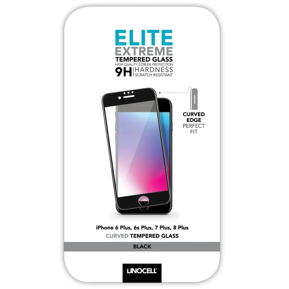 Linocell Elite Extreme Curved for iPhone 6, 7 og 8 Plus Svart