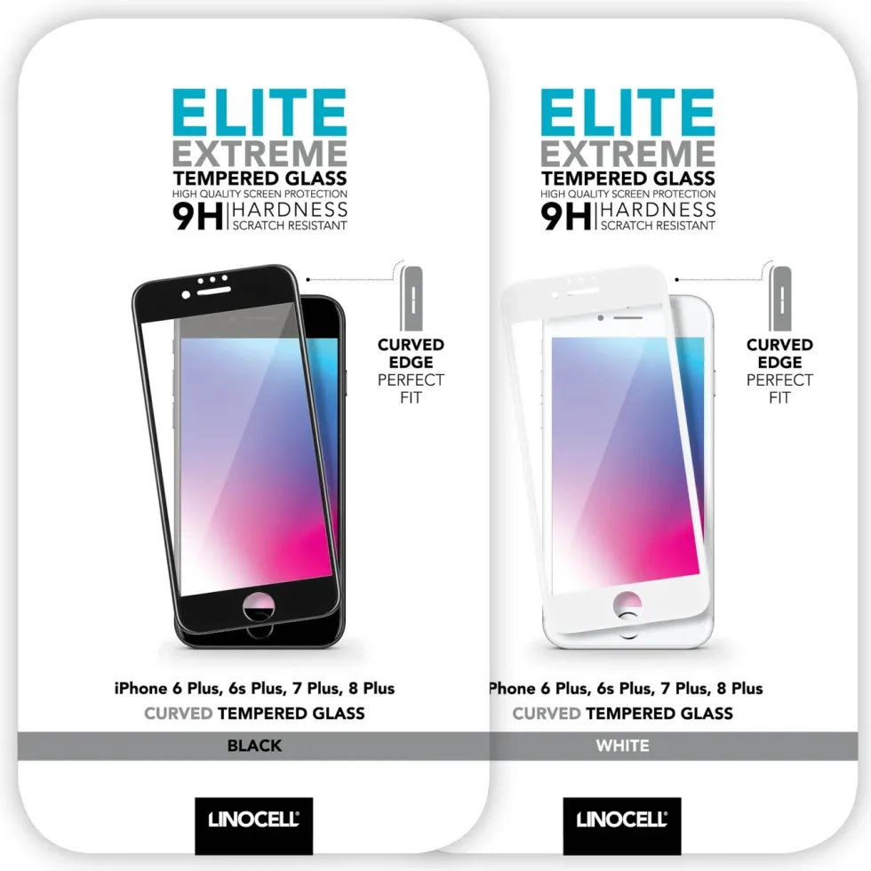 Linocell Elite Extreme Curved for iPhone 6, 7 og 8 Plus Svart