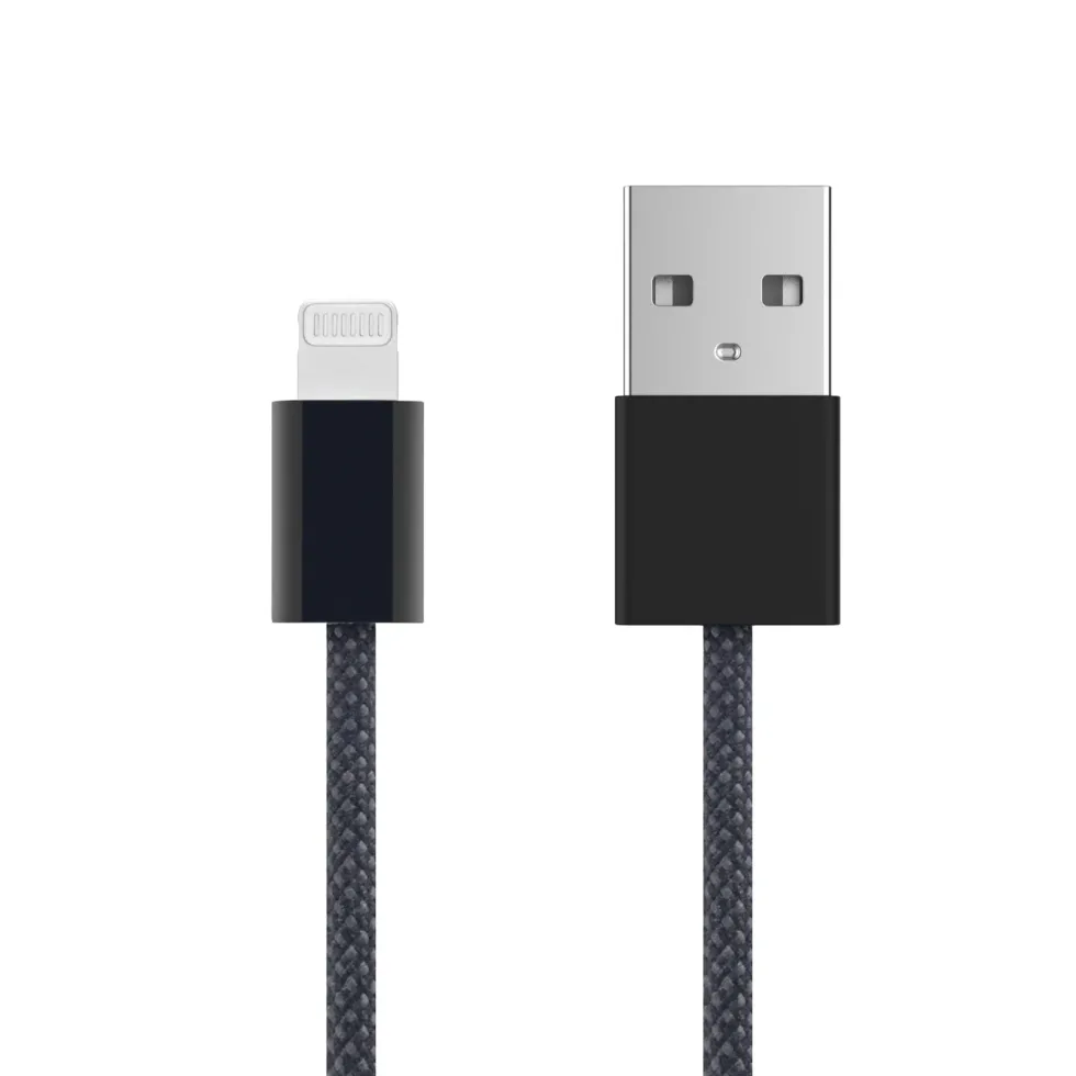 Linocell Flettet USB-A- til Lightning-kabel Svart 0,5 m