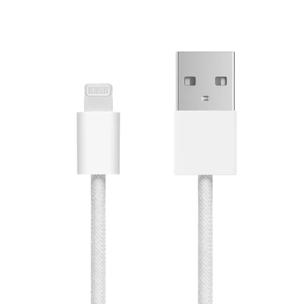 Linocell Flettet USB-A- til Lightning-kabel Hvit 1 m