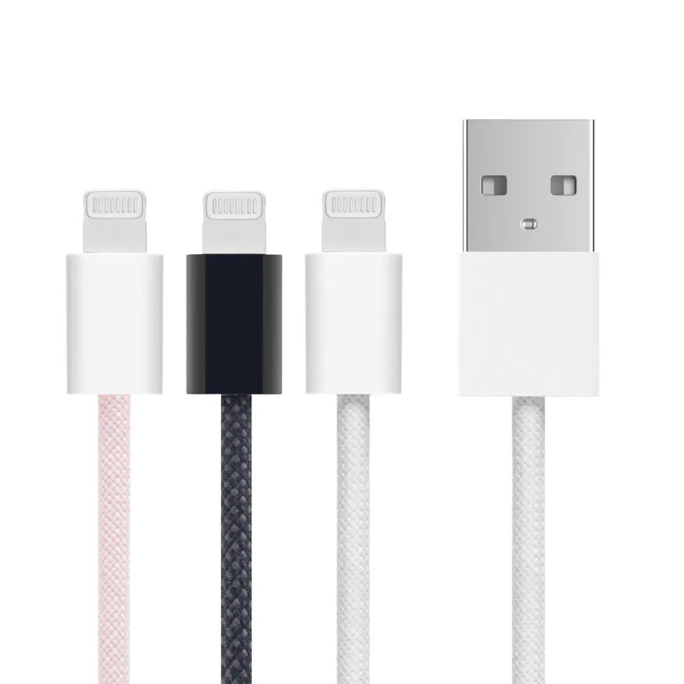 Linocell Flettet USB-A- til Lightning-kabel Hvit 0,5
