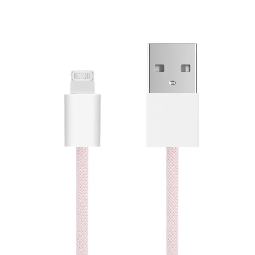 Linocell Flettet USB-A- til Lightning-kabel Rosa 1 m