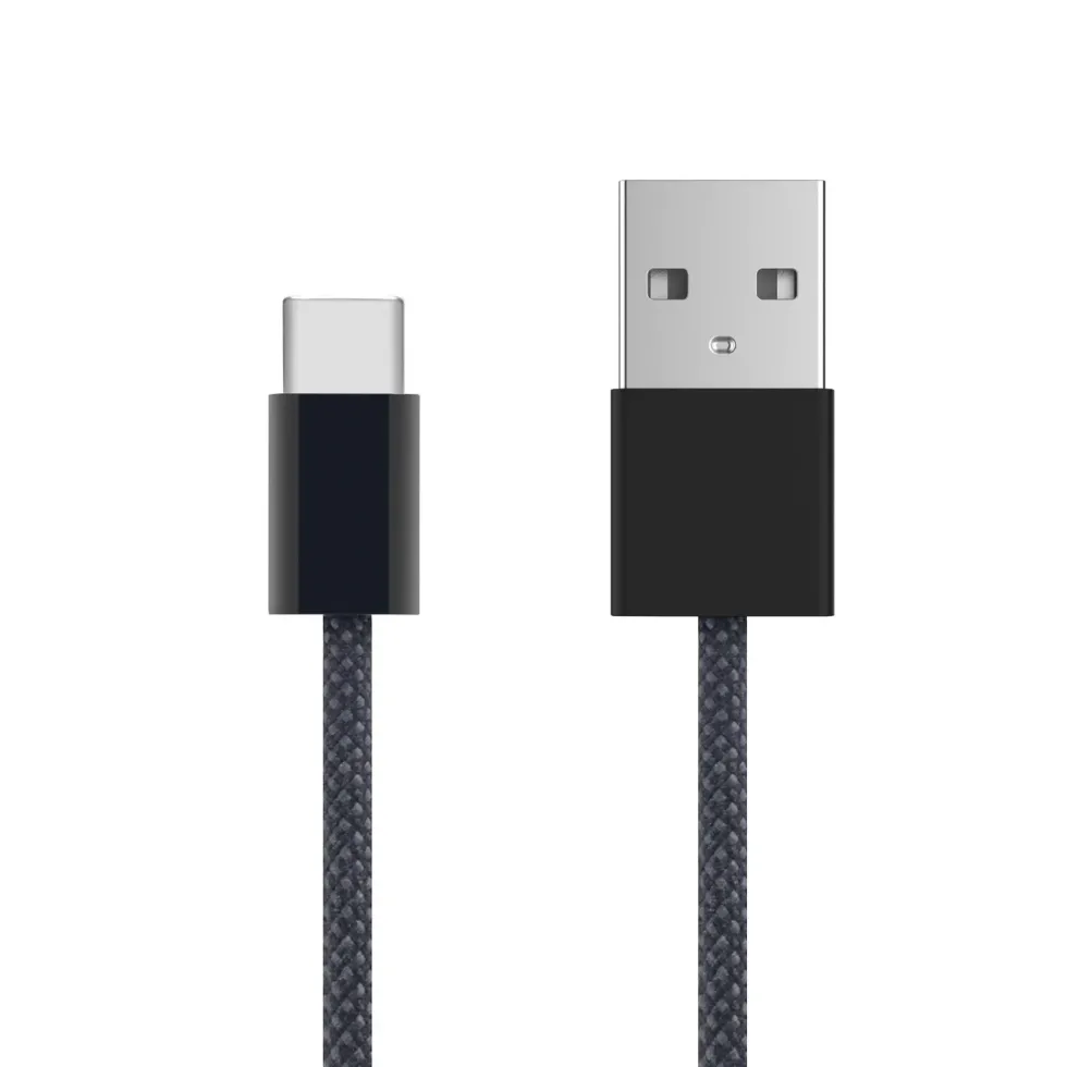 Linocell Flettet USB-A- til USB-C-kabel Svart 1 m