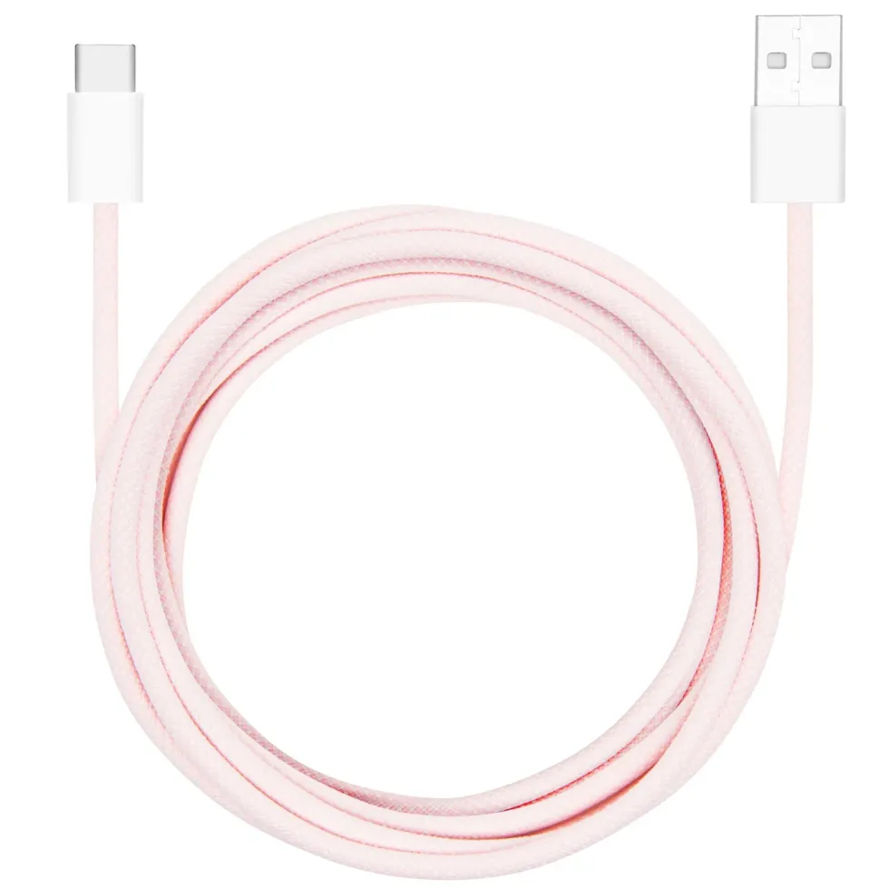 Linocell Flettet USB-A- til USB-C-kabel Rosa 2 m
