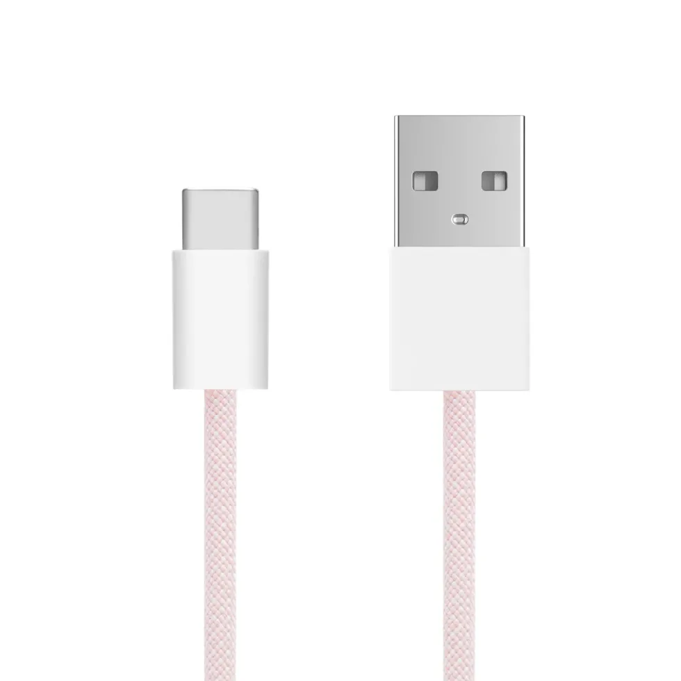 Linocell Flettet USB-A- til USB-C-kabel Rosa 1 m