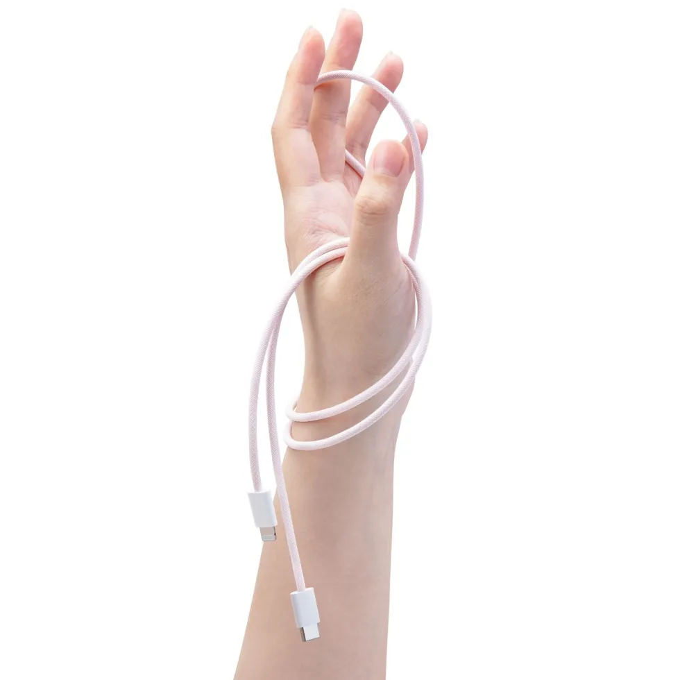 Linocell Flettet USB-C- til Lightning-kabel Rosa 2 m