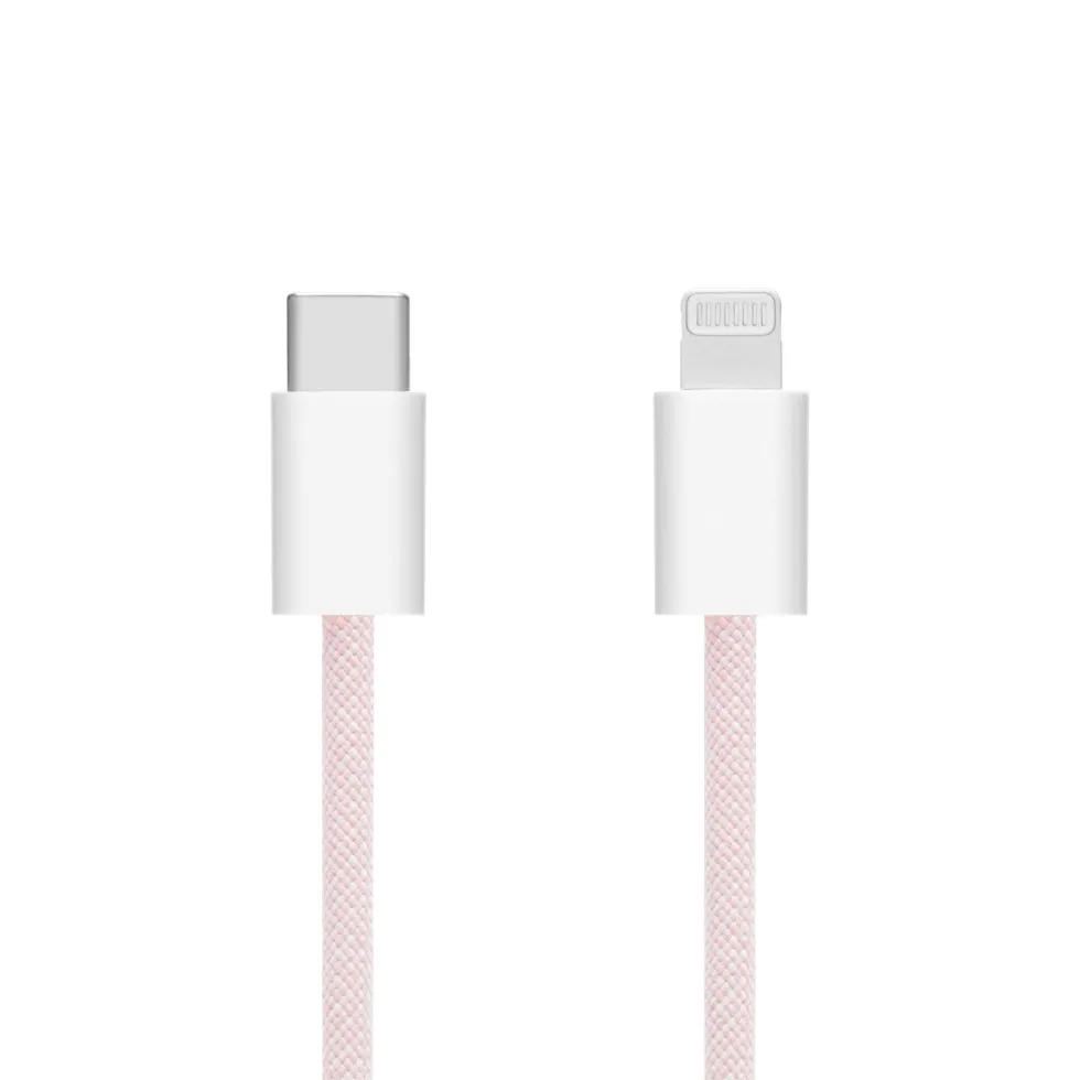 Linocell Flettet USB-C- til Lightning-kabel Rosa 2 m