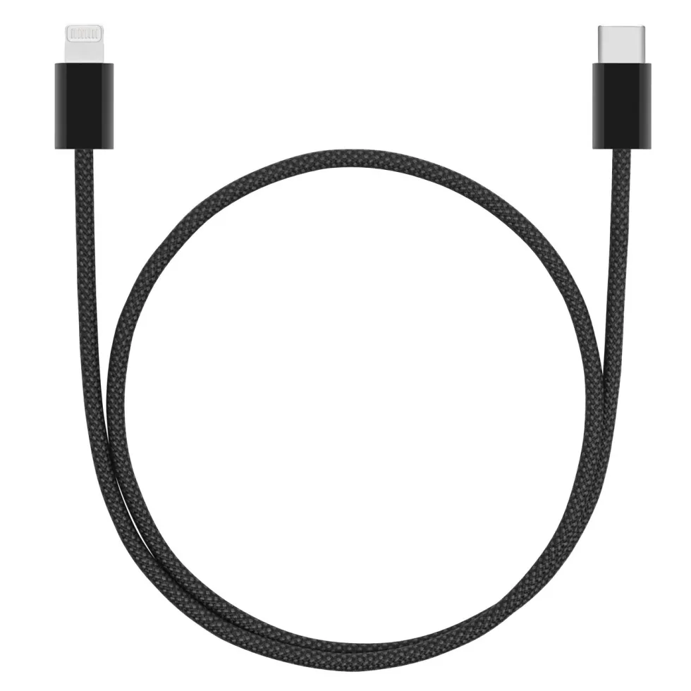 Linocell Flettet USB-C- til Lightning-kabel Svart 0,5 m