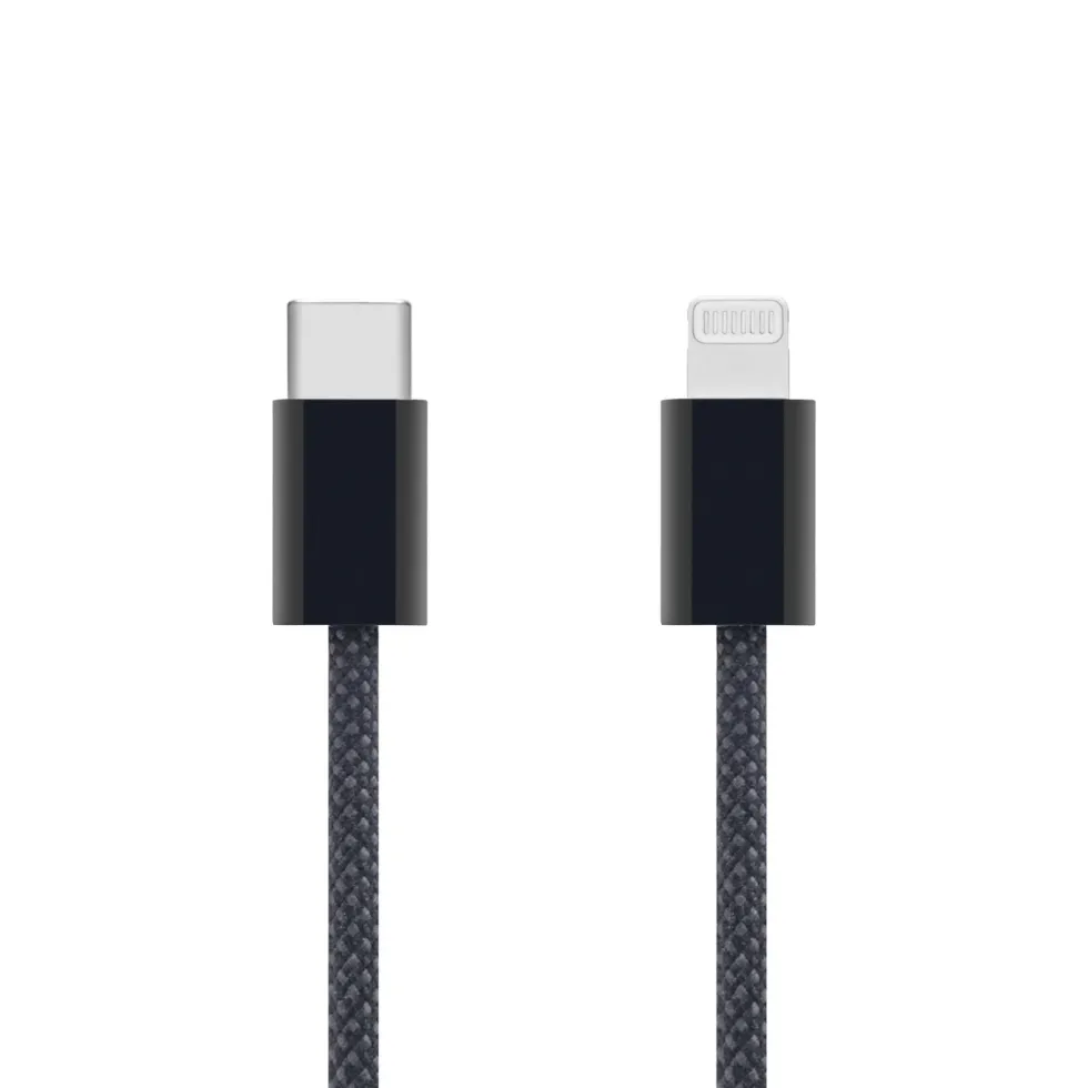 Linocell Flettet USB-C- til Lightning-kabel Svart 1 m