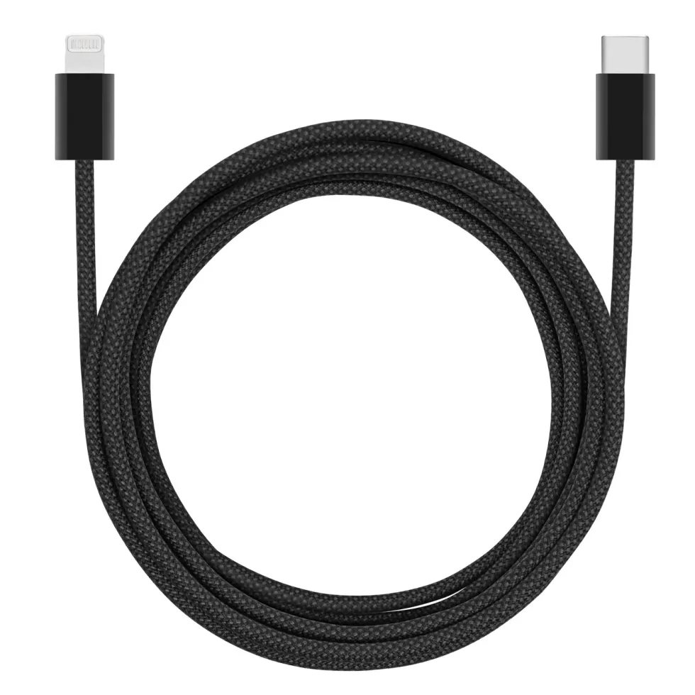 Linocell Flettet USB-C- til Lightning-kabel Svart 2 m