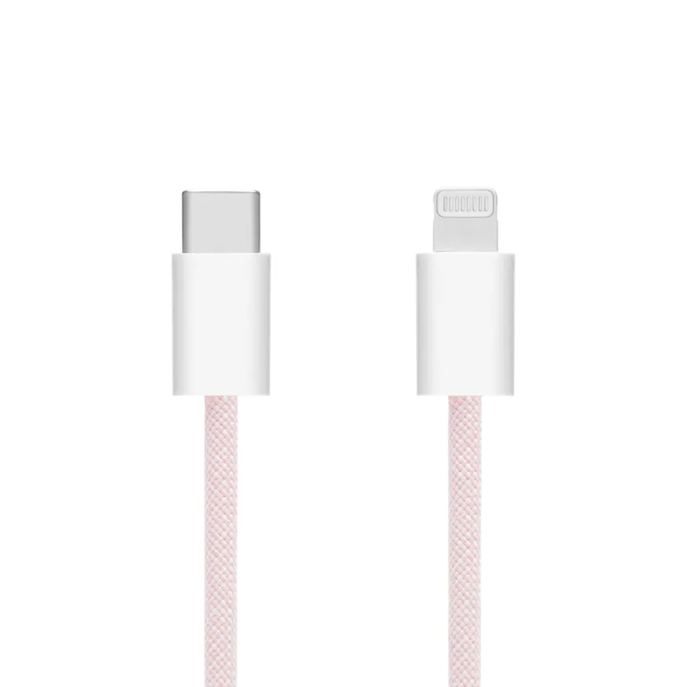 Linocell Flettet USB-C- til Lightning-kabel Rosa 0,5 m