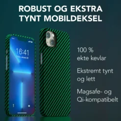 Linocell Premium Kevlar Robust deksel for iPhone 13 Grønn