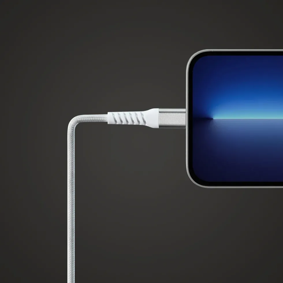 Linocell Premium Kevlar USB-A til Lightning-kabel 1 m Hvit