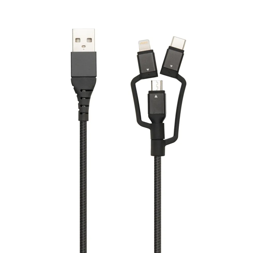 Linocell Premium USB-A til Micro-USB, Lightning og USB-C adapter Svart