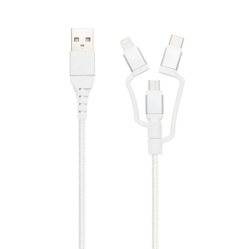 Linocell Premium USB-A til Micro-USB, Lightning og USB-C adapter Hvit
