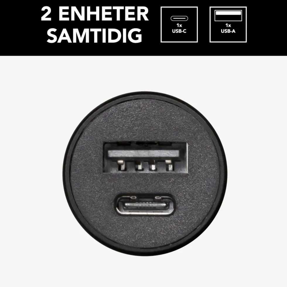 Linocell USB-billader med USB-C- og A-port