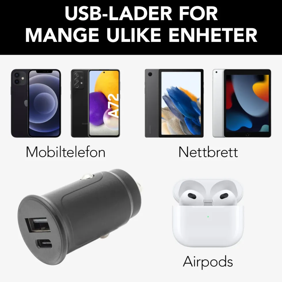 Linocell USB-billader med USB-C- og A-port