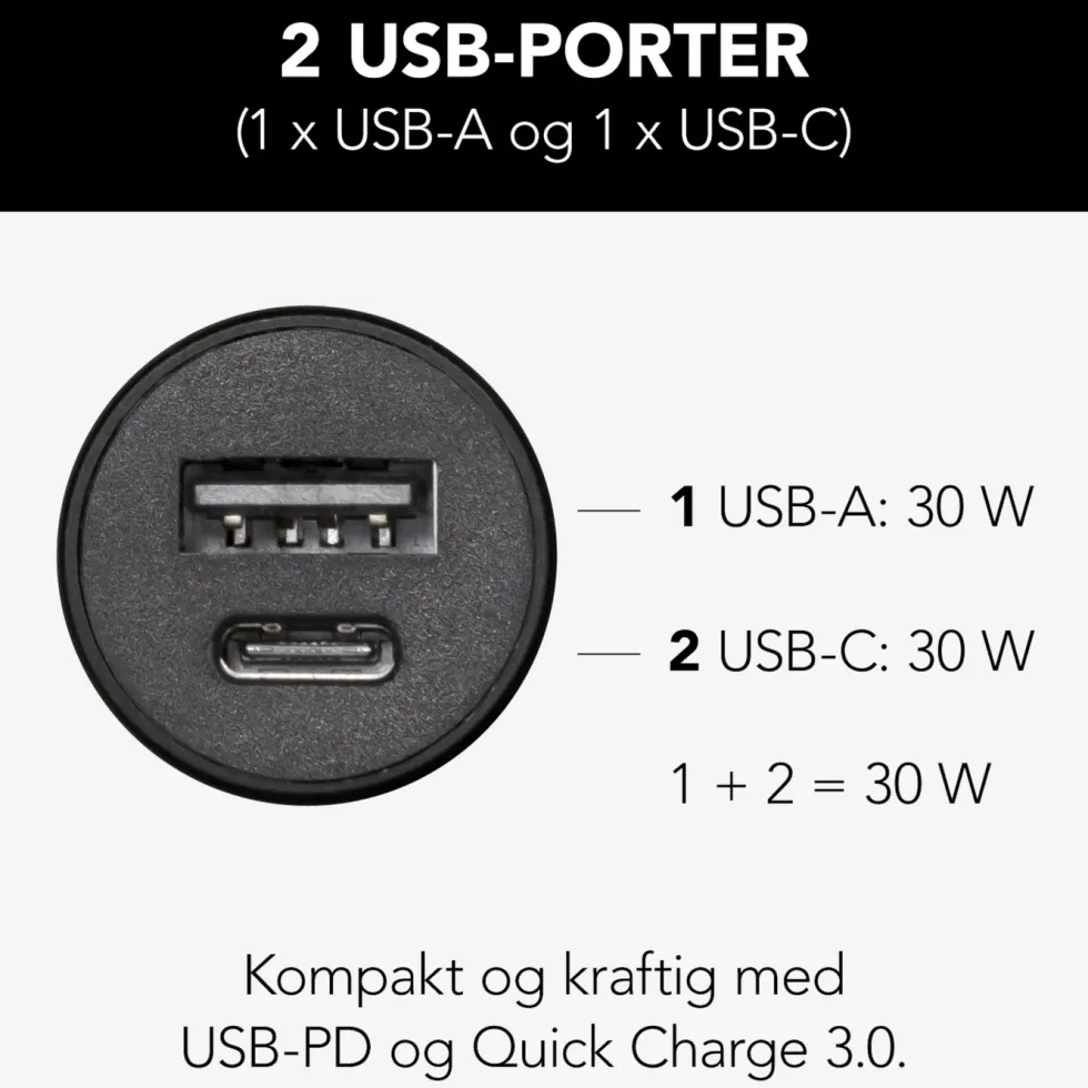 Linocell USB-billader med USB-C- og A-port