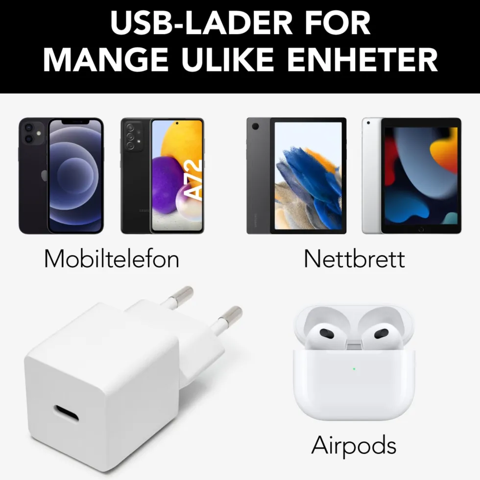 Linocell USB-C-lader med PD 20 W Hvit