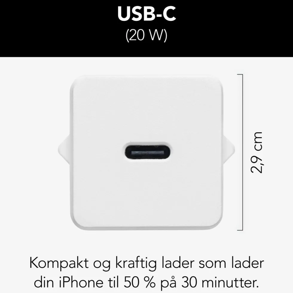 Linocell USB-C-lader med PD 20 W Hvit