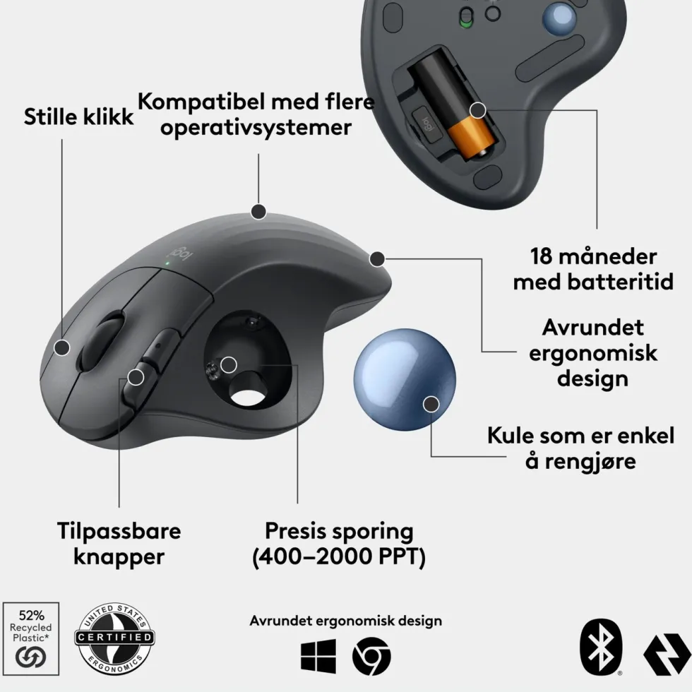 Logitech Ergo M575S Trådløs mus med styrekule