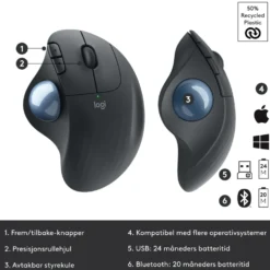 Logitech Ergo M575 Trådløs datamus Svart