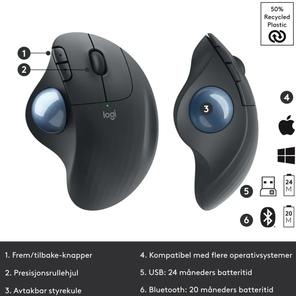 Logitech Ergo M575 Trådløs datamus Svart