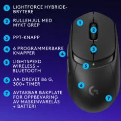 Logitech G G309 Lightspeed Trådløs datamus Svart