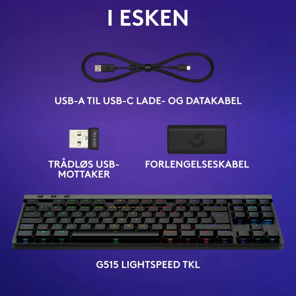 Logitech G515 Lightspeed TKL Trådløst gamingtastatur Tactile Svart