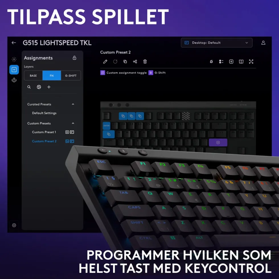 Logitech G515 Lightspeed TKL Trådløst gamingtastatur Tactile Svart