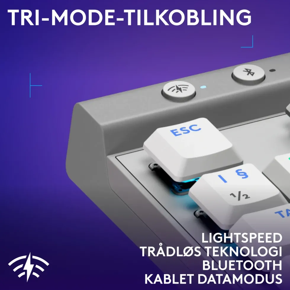 Logitech G515 Lightspeed TKL Trådløst gamingtastatur Tactile Hvit