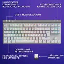 Logitech G515 Lightspeed TKL Trådløst gamingtastatur Tactile Hvit