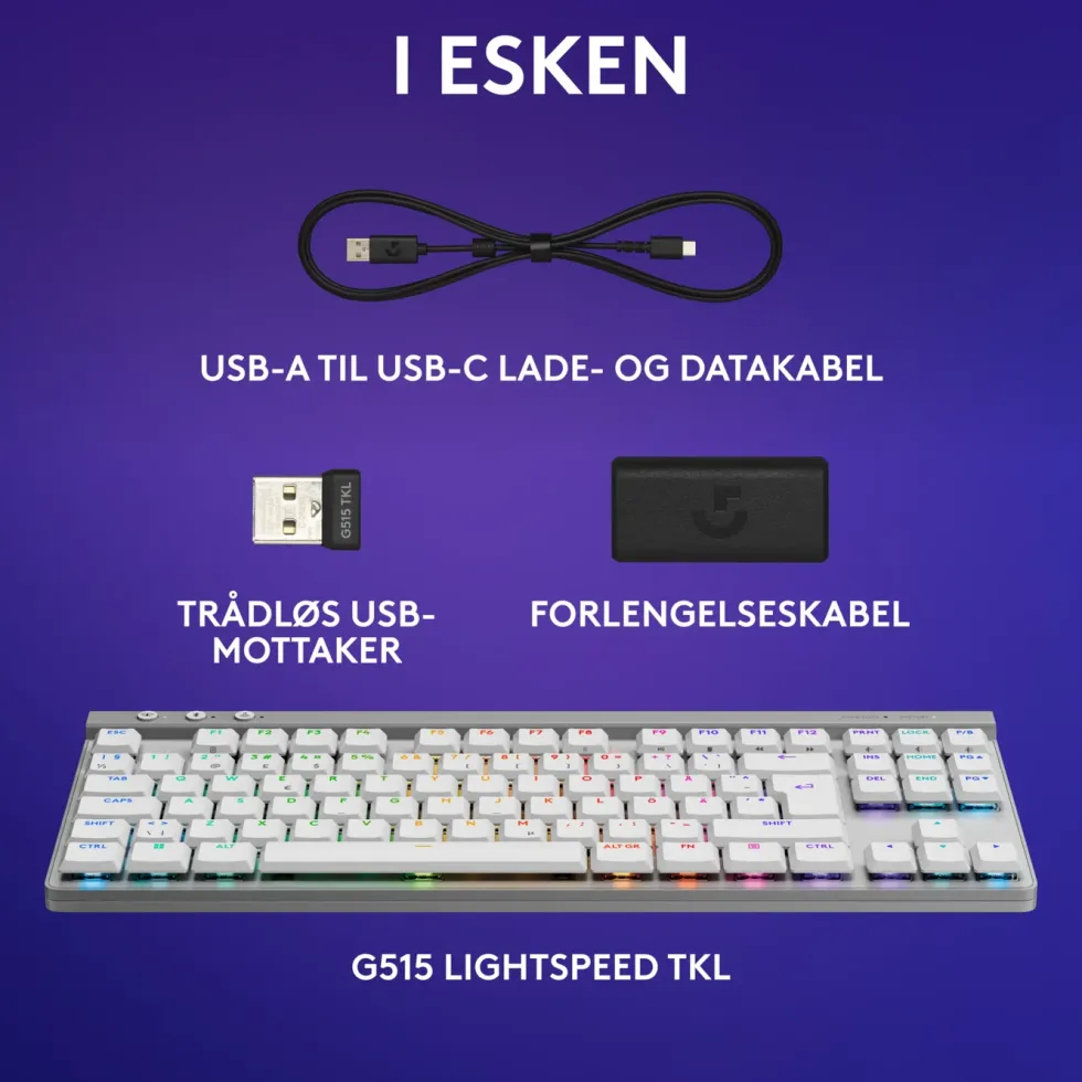 Logitech G515 Lightspeed TKL Trådløst gamingtastatur Tactile Hvit