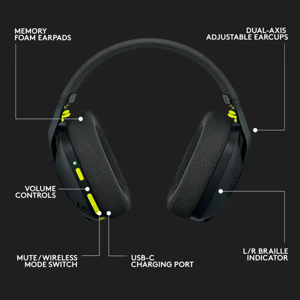 Logitech G 435 Lightspeed Trådløst gamingheadset Svart & Neongul