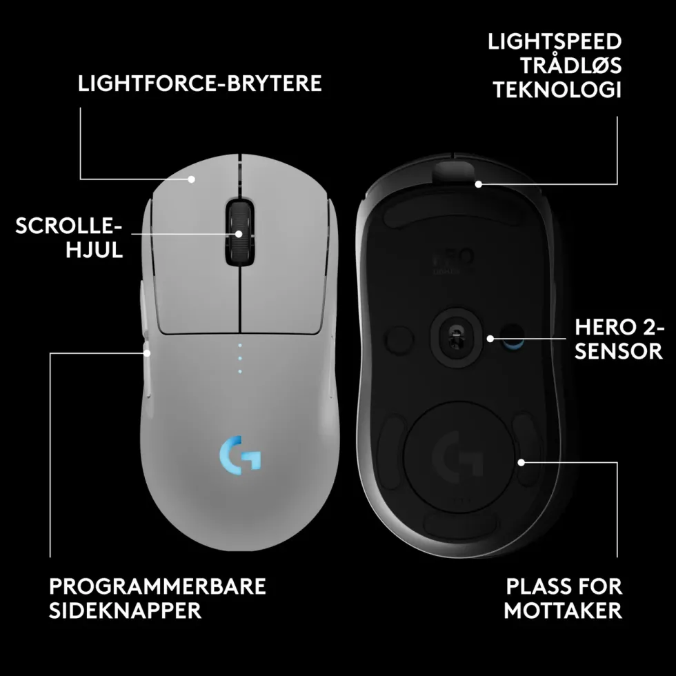 Logitech G Pro 2 Trådløs gamingmus for proffer Hvit