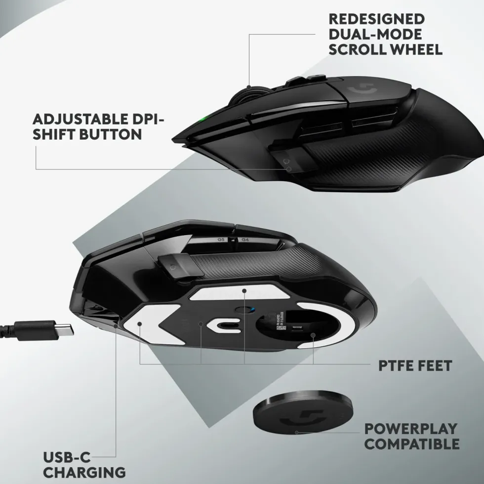 Logitech G 502 X Lightspeed Trådløs gamingmus Svart