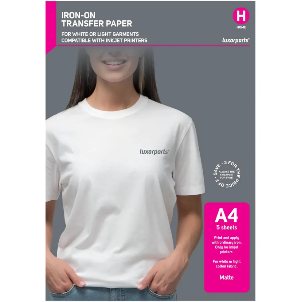 Luxorparts Tekstiloverføring for lyse plagg A4 5-pk.