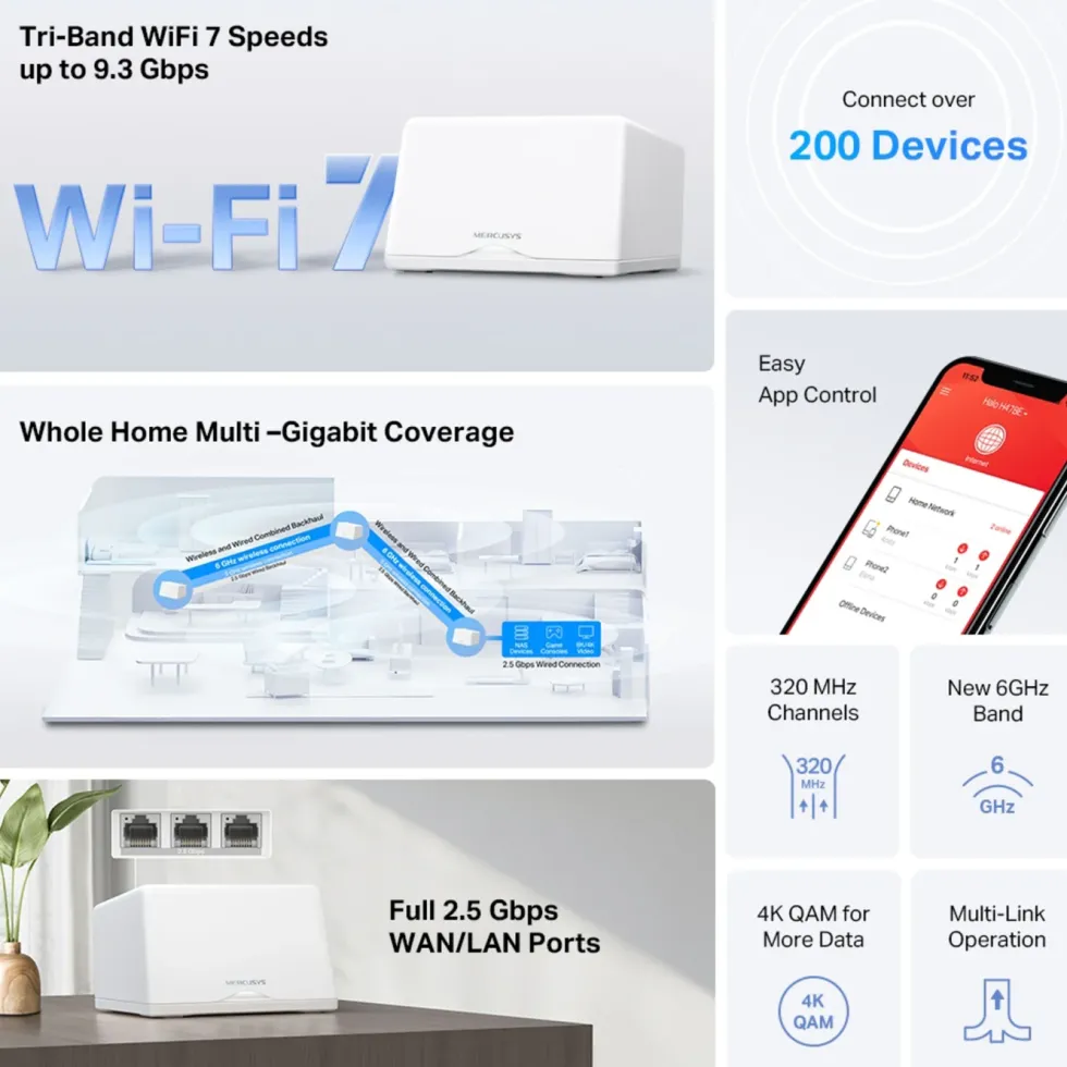 Mercusys Halo H47BE Mesh Wifi 7-system 2-pk.