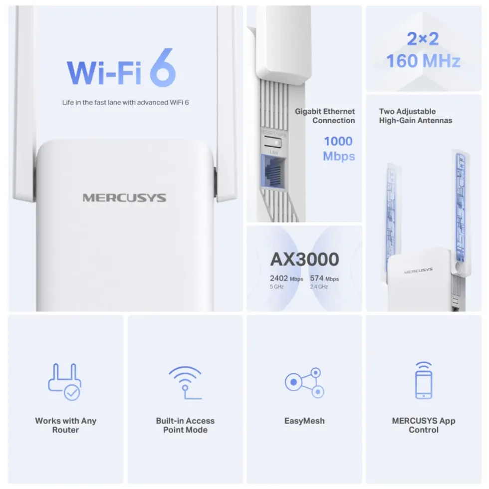 Mercusys ME80X Wi-Fi 6 Repeater AX3000