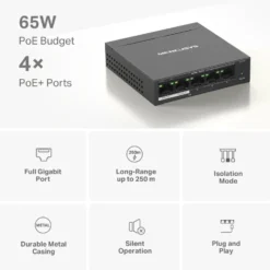 Mercusys MS105GP 5-porters gigabitswitch med POE+