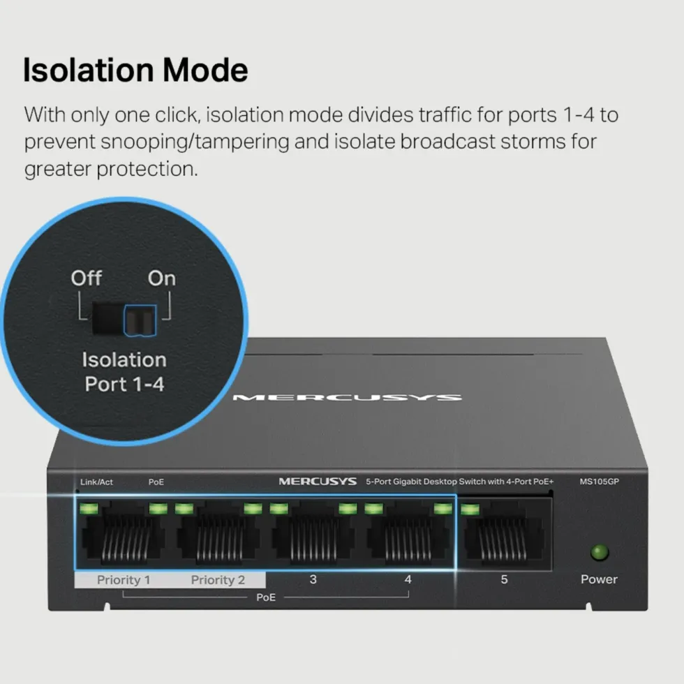 Mercusys MS105GP 5-porters gigabitswitch med POE+