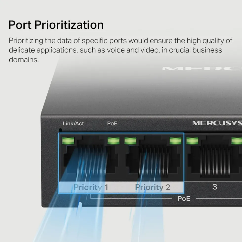 Mercusys MS105GP 5-porters gigabitswitch med POE+