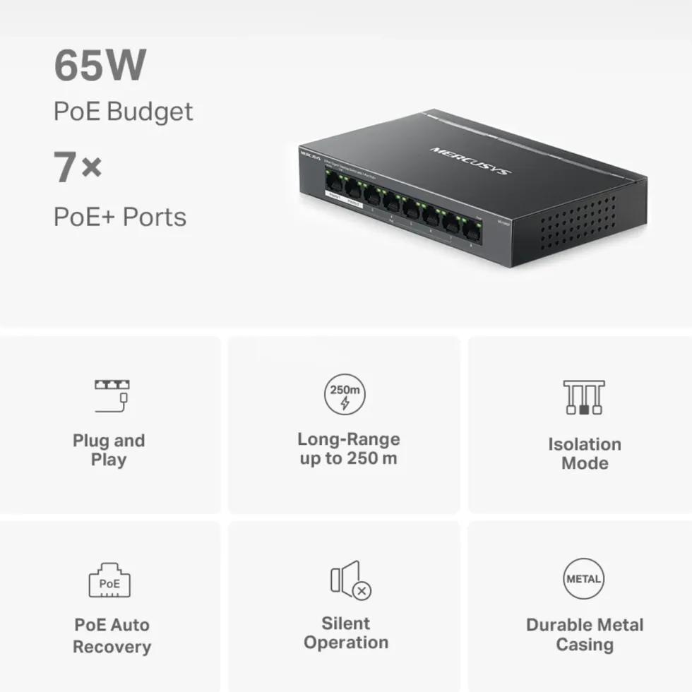Mercusys MS108GP 8-porters gigabitswitch med POE+
