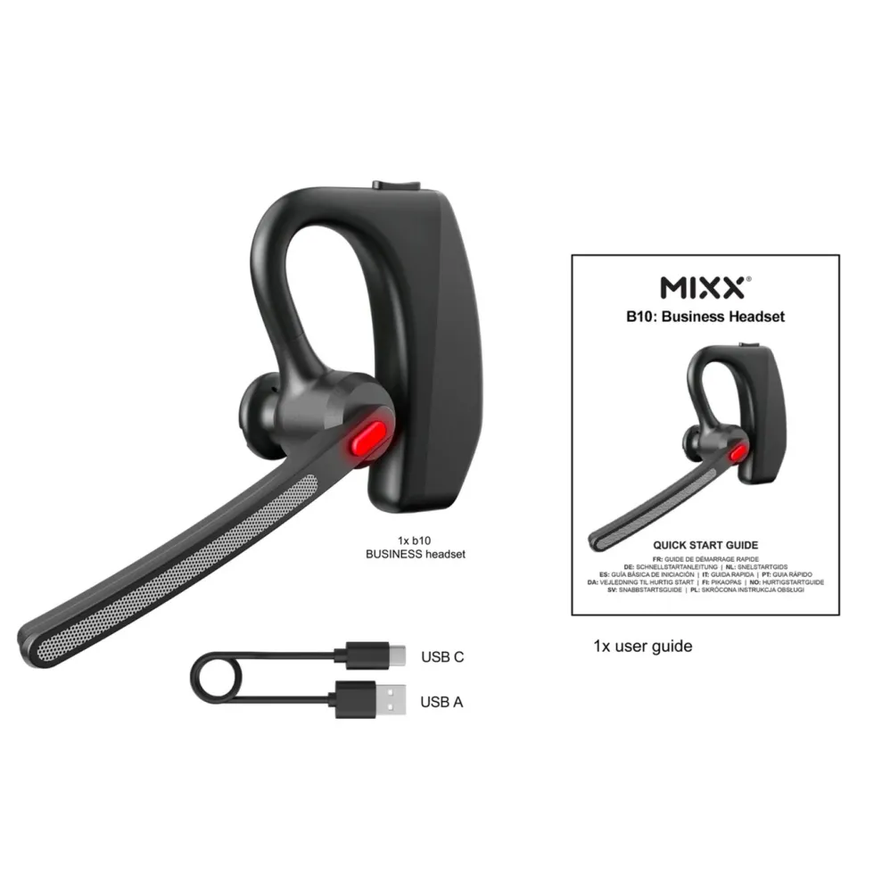 MIXX Mono Headset B10 trådløst med ENC-mikrofon Svart